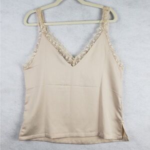 Lace Trim Beige Camisole Top